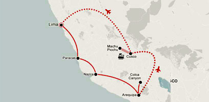 Coast to Machu Picchu Tour Package Map