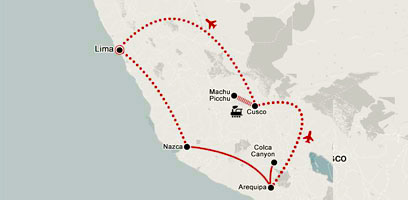 Desert to Machu Picchu Tour Package Map