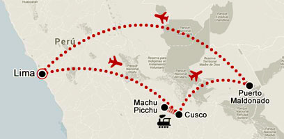 Machu Picchu to the Amazon Tour Package Map