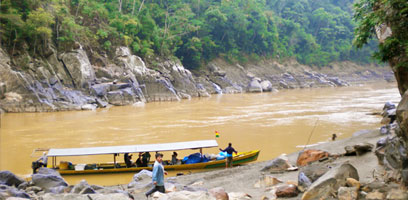 Low Level Alto Madre De Dios River with Motorboat